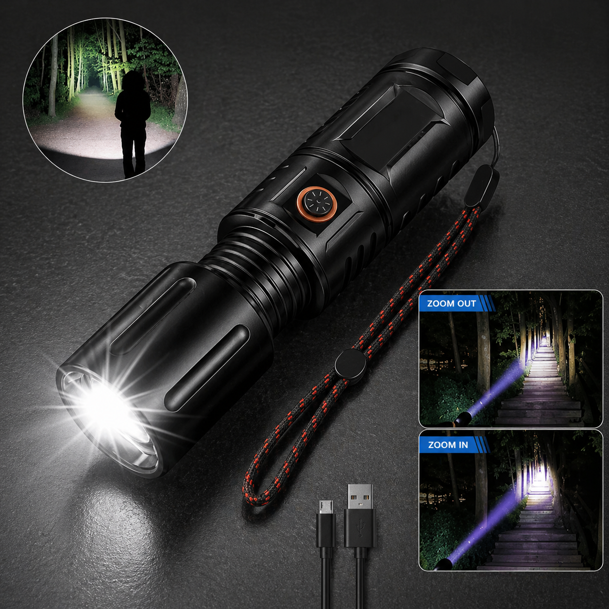 Jumbo LED Zoom Flashlight (10000mAh x Made in Japan) | জুম্বো LED জুম লাইট ওয়াটারপ্রুফ ও ক্যাবলসহ